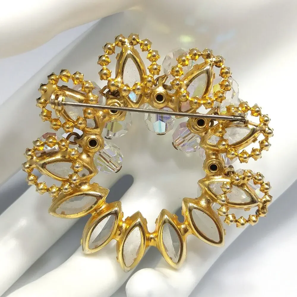 Vintage Juliana Clear Beaded Brooch, D & E Reference #7518, Gold Plated, 1960s